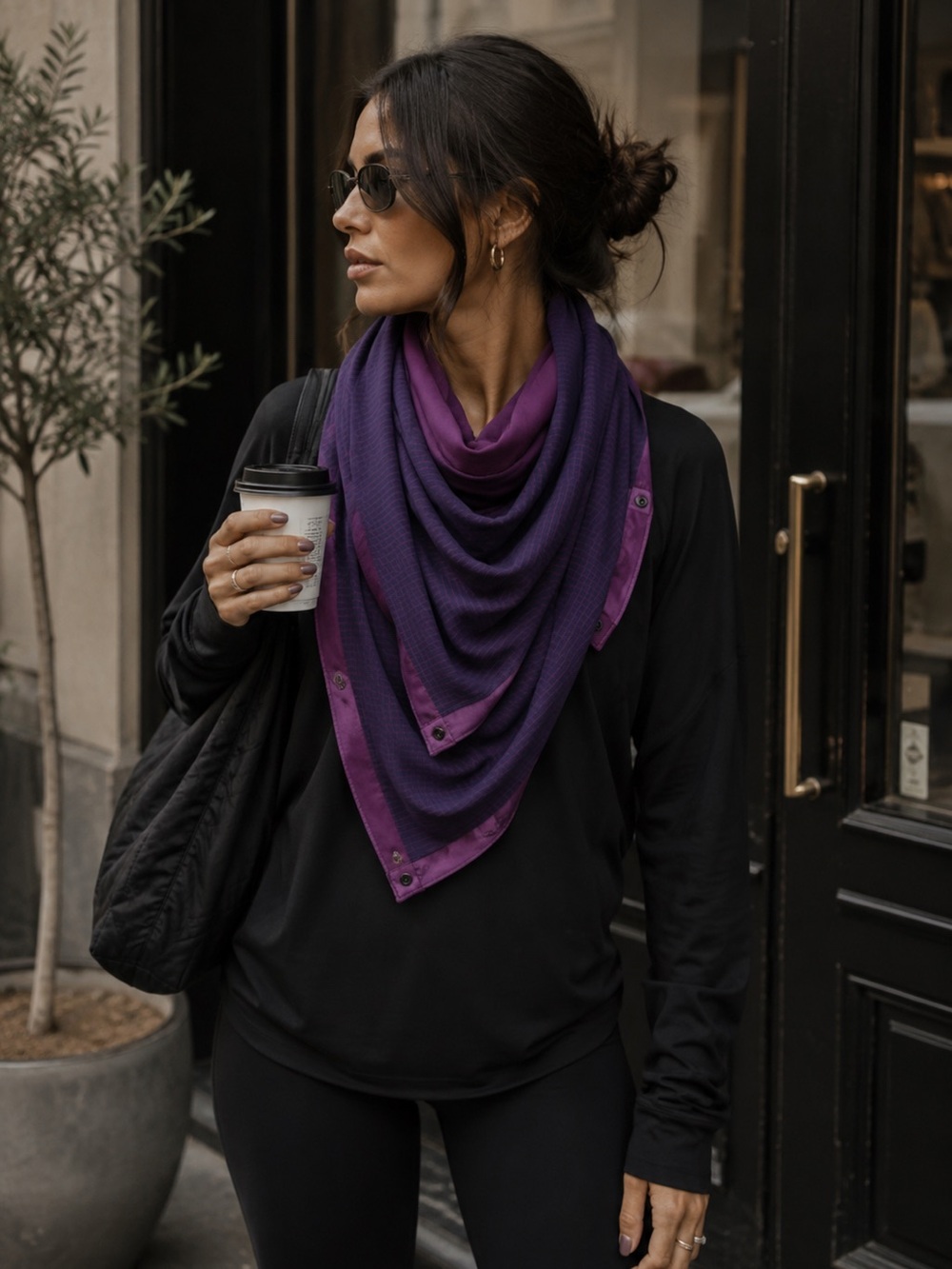 Lululemon Vinyasa Scarf Purple Striped Snap Infinity Wrap Yoga Travel Athleisure